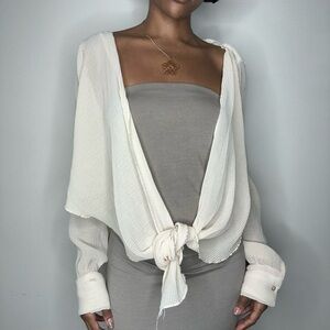 Bisque Pleated Open Cardigan
